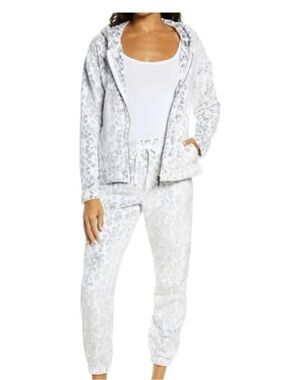 UGG White Leopard Print Zip Up and Joggers Set